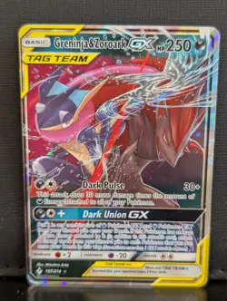 Pokemon Greninja & Zoroark GX Card 107/214 Sun and Moon Unbroken Bonds MP - Image 1