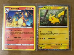 2 Card Lot Pokemon Charizard Pikachu Foil M24EN 001/015 002/015 - Image 1