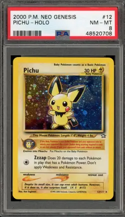 Pokemon Pichu Neo Genesis Unlimited Holo Rare #12 PSA 8 - Image 1