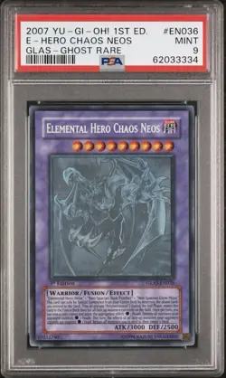 Yugioh PSA 9 Elemental Hero Chaos Neos Ghost Rare GLAS-EN036 - Image 1