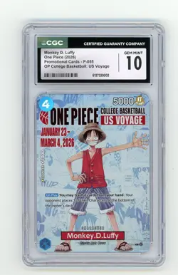 Monkey D. Luffy CGC 10 GEM MINT One Piece 2026 College Basketball Voyage #P-055 - Image 1