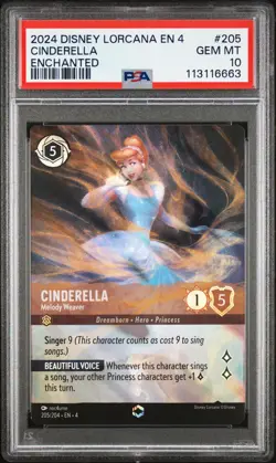 2024 DISNEY LORCANA EN 4-URSULA'S RETURN #205 CINDERELLA - MELODY WEAVER PSA 10 - Image 1