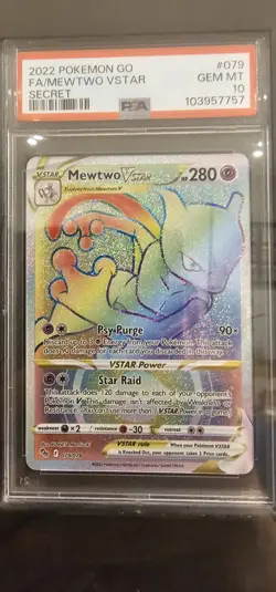 Pokemon TCG Mewtwo VSTAR Secret Rare Card 079/078 Pokemon Go PSA 10 Gem Mint - Image 1