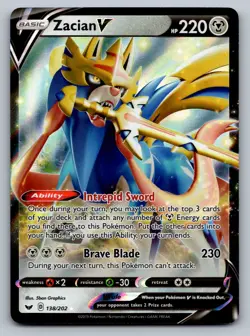 Pokemon Zacian V Ultra Rare SWSH01: Sword & Shield Base Set 138/202 NM - Image 1
