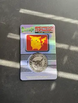 1998 Pokemon Meiji Pikachu 025 Lottery Medal with Backing Rare Prize Coin Pmc2 - Image 1