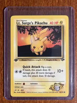[NM] 2000 Pokemon Gym Challenge Lt. Surge's Pikachu 1st Edition #84/132 - Image 1