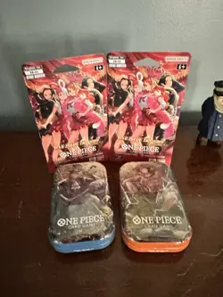 2x OP EB-03 extra booster packs and 2 One Piece Tin Packs Volume 2 Sealed! - Image 1