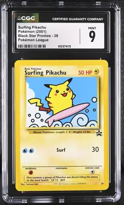 CGC 9 MINT Surfing Pikachu 2001 Black Star Promos 28 Pokemon Card - Image 1