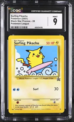 CGC 9 MINT Surfing Pikachu 2001 Black Star Promos 28 Pokemon Card - Image 1