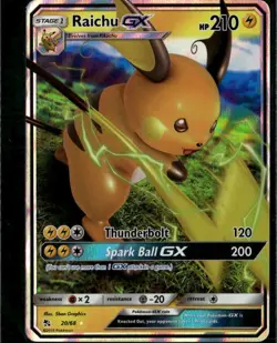 Raichu GX Ultra Rare Hidden Fates 20/68 Lightning Holo Pokemon Card - Image 1