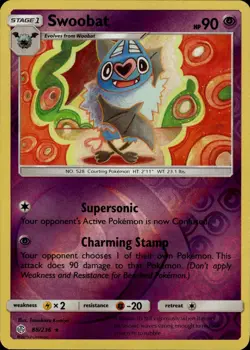 Swoobat Rare SM Cosmic Eclipse 88/236 Psychic Reverse Holo Pokemon Card - Image 1