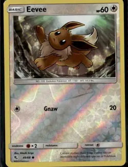 Eevee 49 Common Hidden Fates 49/68 Colorless Reverse Holo Pokemon Card - Image 1