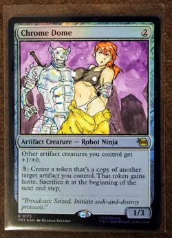 Chrome Dome Altered Art Hand Painted MTG Magic the Gathering Anime Girl TMNT - Image 1