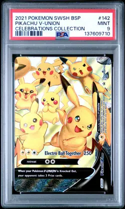 2021 POKEMON SWSH BLACK STAR PROMO CELEBRATIONS COLL #142 PIKACHU V-UNION PSA 9 - Image 1