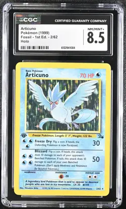 CGC 8.5 Articuno 1999 Fossil 1st Edition 2/62 Holo Pokemon Card - Image 1