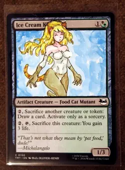 Ice Cream Kitty Altered Art Hand Painted MTG Magic the Gathering Anime TMNT - Image 1