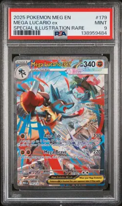 Pokemon Mega Evolution Mega Lucario ex 179/132 SPECIAL ILLUSTRATION RARE PSA 9 - Image 1