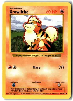Growlithe ⭐ 28/102 Shadowless Base Set 1999 Pokemon NM - Image 1