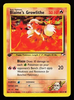 Blaine's Growlithe 62/132 1st Edition Gym Heroes Pokemon Card - Image 1