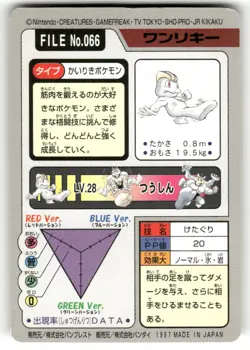 1997 MP Pokemon Machop No. 066 Bandai Carddass Series 3-4 Japanese - Image 2