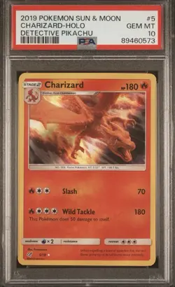 2019 POKEMON SUN & MOON DETECTIVE PIKACHU #5 CHARIZARD-HOLO - PSA 10 - Image 1