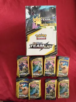 Pokemon Sun & Moon Team Up 3 Card Mini Boosters Bulk X75 W/ Original Display Box - Image 1