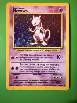 Mewtwo Shiny Holographic Pokemon Card Collectors Trading Card Game Base Set 90s - Image 1