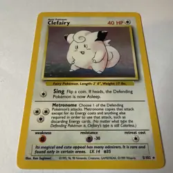 Clefairy 5/102 Holo Rare Base Set WOTC Pokemon Card 1999 - Excellent / Great Con - Image 2