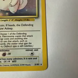 Clefairy 5/102 Holo Rare Base Set WOTC Pokemon Card 1999 - Excellent / Great Con - Image 4