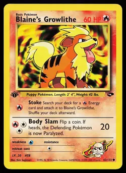 Blaine's Growlithe 62/132 Common 1st Edition Gym Challenge Pokemon Card - Image 1