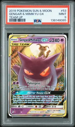 Pokemon Gengar & Mimikyu GX TAG TEAM Ultra Rare Holo Team Up 53/181 PSA 9 - Image 1