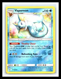 💥 Vaporeon 42/236 Reverse Holo Uncommon Cosmic Eclipse Pokemon 2019 - Image 1