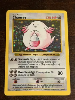 Pokemon Chansey 003/102 Base Set (Shadowless) Holo Rare LP - Image 1