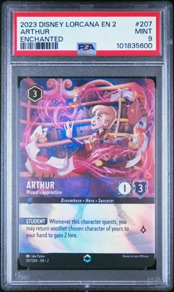 DISNEY LORCANA EN2 ENCHANTED #207 ARTHUR - WIZARD'S APPRENTICE PSA 9 - Image 1