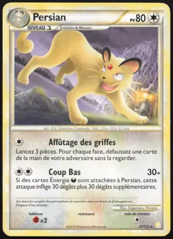 Carte Pokemon Persian 27/123 HeartGold SoulSilver Francais - Image 1