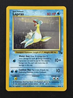 Pokemon Lapras 10/62 Fossil Unlimited Holo Rare 80HP Basic TCG Card - Image 1