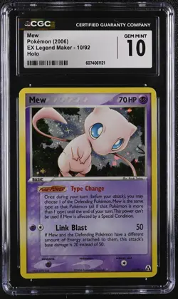 CGC 10 GEM MINT Mew 2006 EX Legend Maker 10/92 Holo Pokemon Card - Image 1