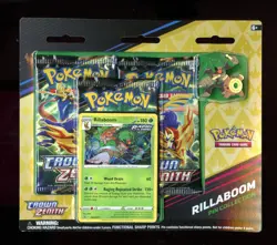 Pokemon Crown Zenith Triple 3 Pack Blister Rillaboom Promo And Pin New Sealed - Image 1