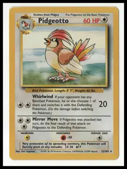 Pidgeotto 22/102 - BASE SET Unlimited - 1999 Vintage Pokemon - Rare - LP - Image 1