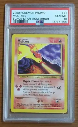 2000 Pokemon Promo Black Star Aoki Error #21 MOLTRES GEM MINT PSA 10 - Image 1