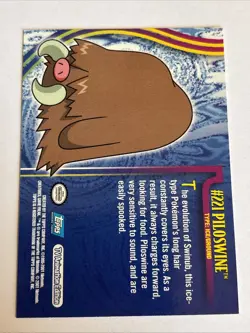 Pokemon#221 Piloswine Card 2001 Topps TV Animation Edition Johto Series 1 NM - Image 2