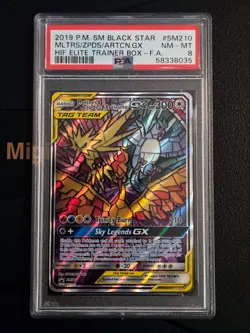 Pokemon TCG Moltres Zapdos Articuno GX Black Star Promo Card SM210 PSA 8 - Image 1