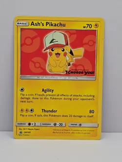 Ash’s Pikachu SM109 Pokemon TCG Special Black Star Promo Card - Image 1