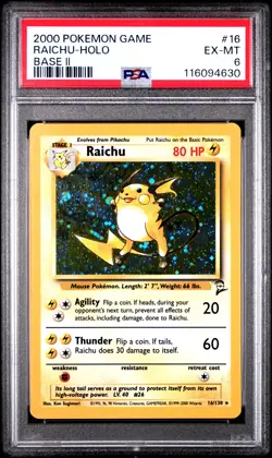 Raichu-Holo Base Ii Pokemon Game Base Ii 16 NM PSA EX-MT 6 - Image 1