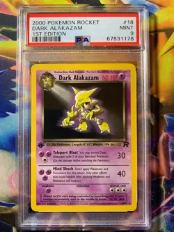 POKEMON 2000 1ST EDITION TEAM ROCKET DARK ALAKAZAM #18 NON HOLO PSA MINT 9 - Image 1