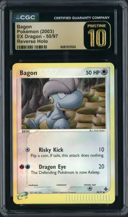 2003 Pokemon EX Dragon Bagon 50/97 Reverse Holo CGC Pristine 10 - Image 1