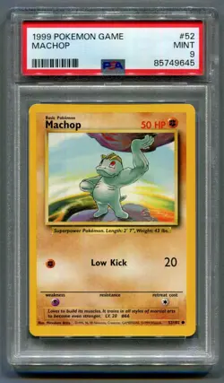 1999 Pokemon Machop #52 PSA 9 Mint - Image 1