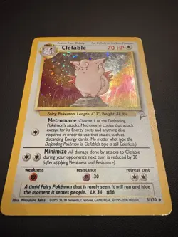 Pokemon TCG Clefable Base Set 2 Holo Unlimited Rare Card 5/130 MP-LP Condition - Image 2