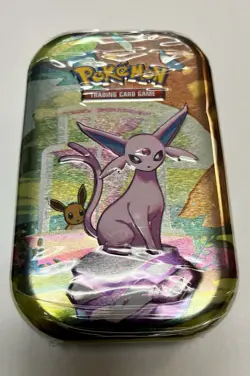 Pokemon TCG Prismatic Evolutions Mini Tin Espeon, New/Sealed + Extra EX Card - Image 1