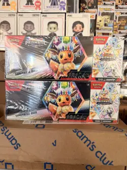 Lot Of 2 Pokemon Prismatic Evolutions Surprise Box+Booster Bundle Sams Club Set - Image 1